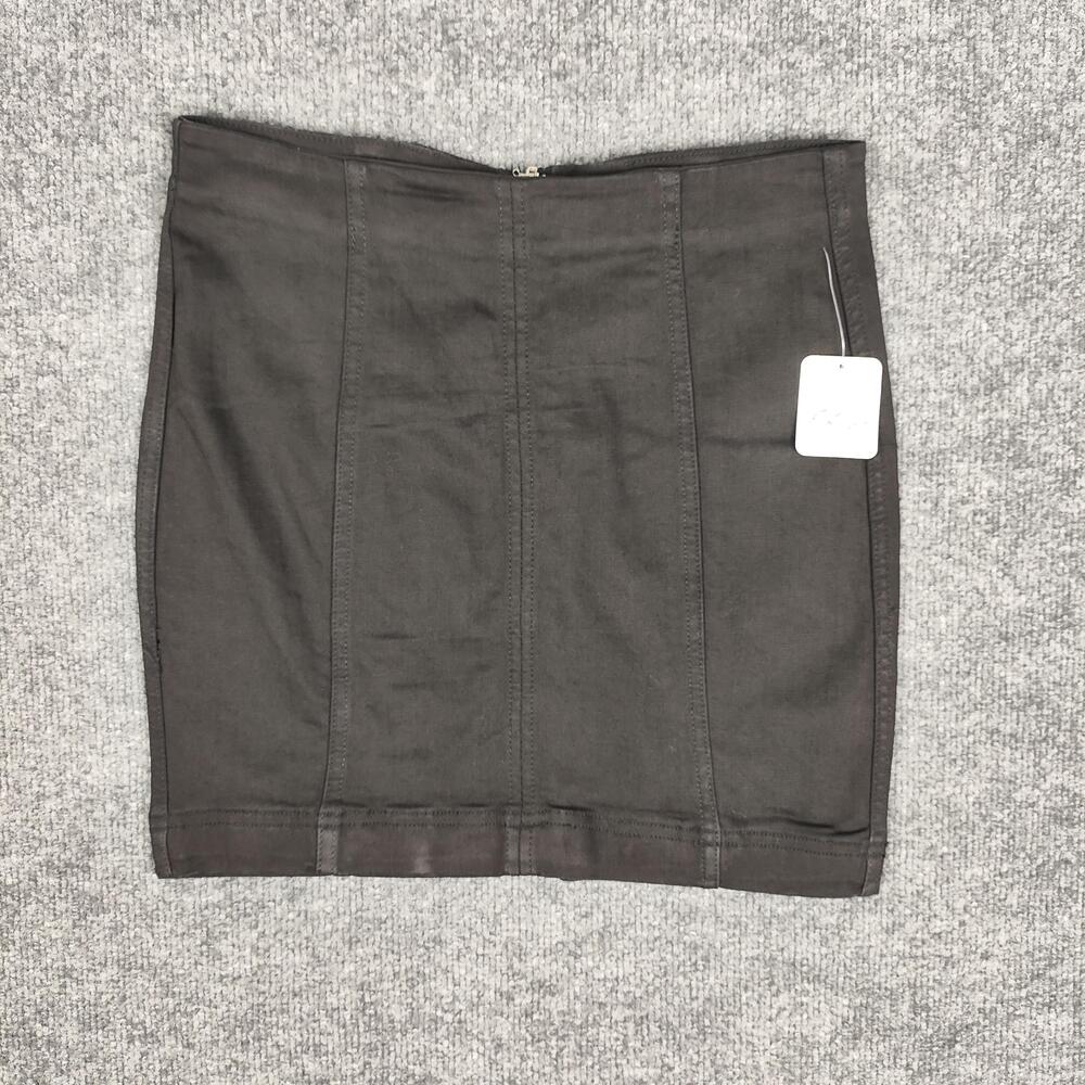 Free People Skirt Womens 6 Black Twill Mini Pencil Exposed Back Zip Casual
